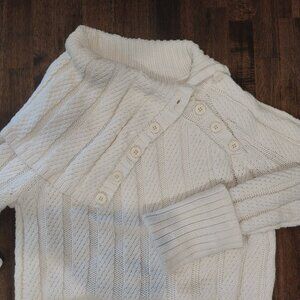 Armani Exchange Cable Knit Turtle Neck Sweater White Womens Small Fold Sleeves.